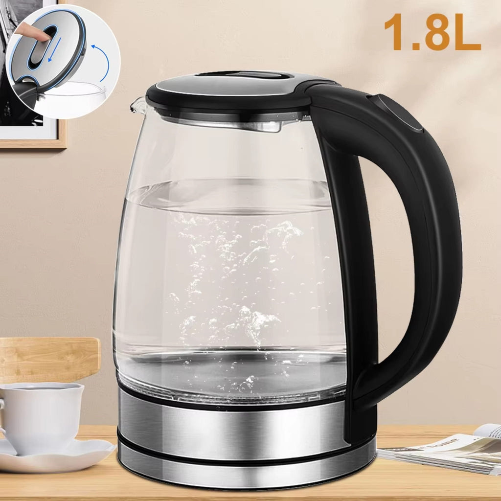 1.8L Electric Glass Kettle 1800W Fast Boil Water Heater with UK Plug