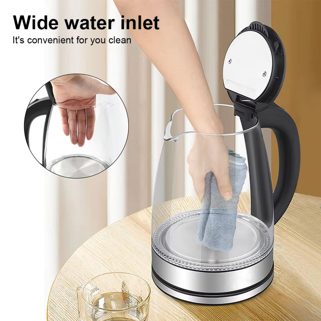 1.8L Electric Glass Kettle 1800W Fast Boil Water Heater with UK Plug