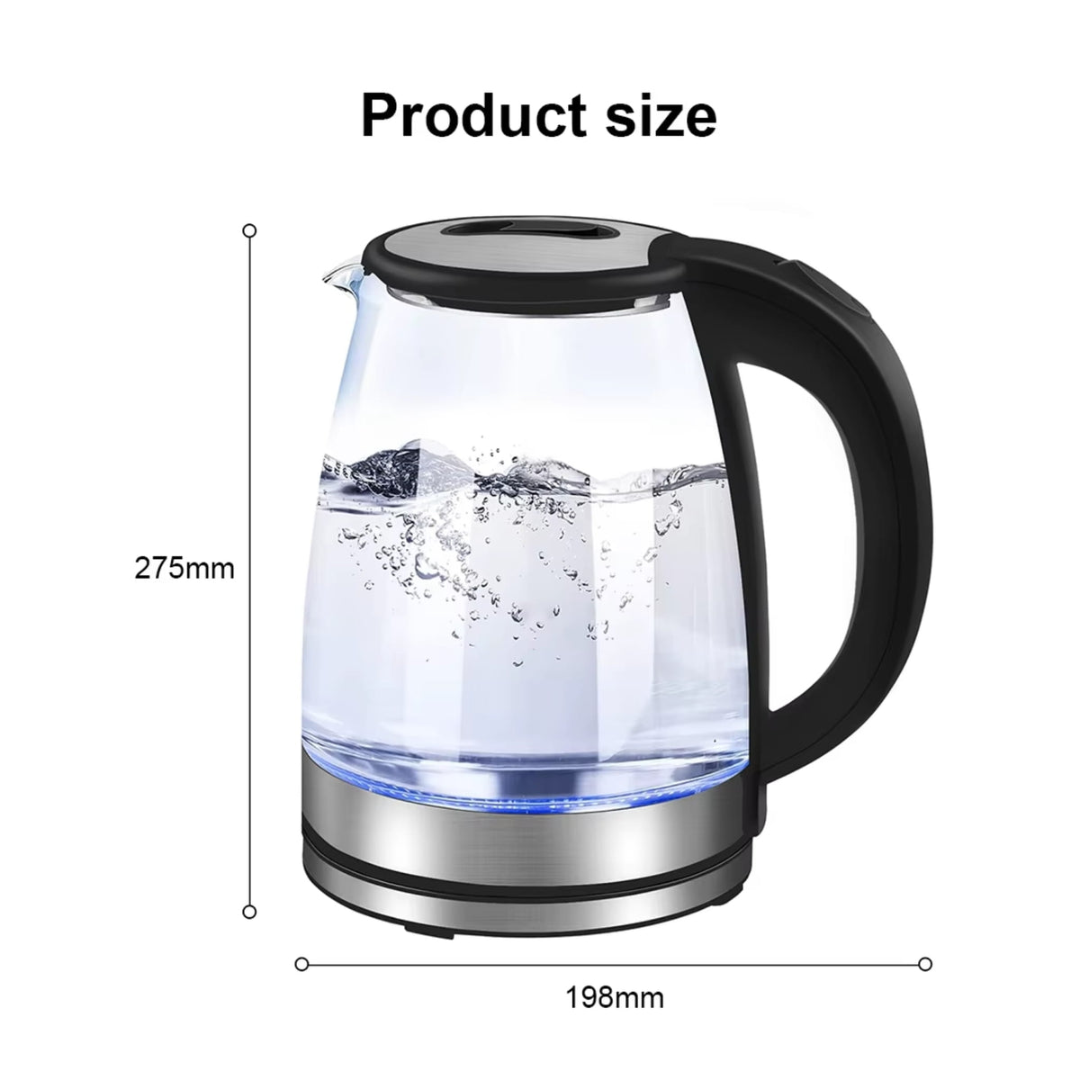 1.8L Electric Glass Kettle 1800W Fast Boil Water Heater with UK Plug