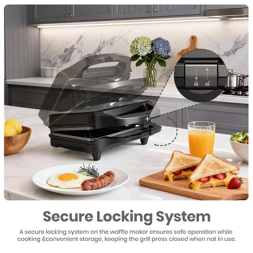 1000W Deep Fill Sandwich Maker with Non-Stick Plates, Temperature Control & UK Plug