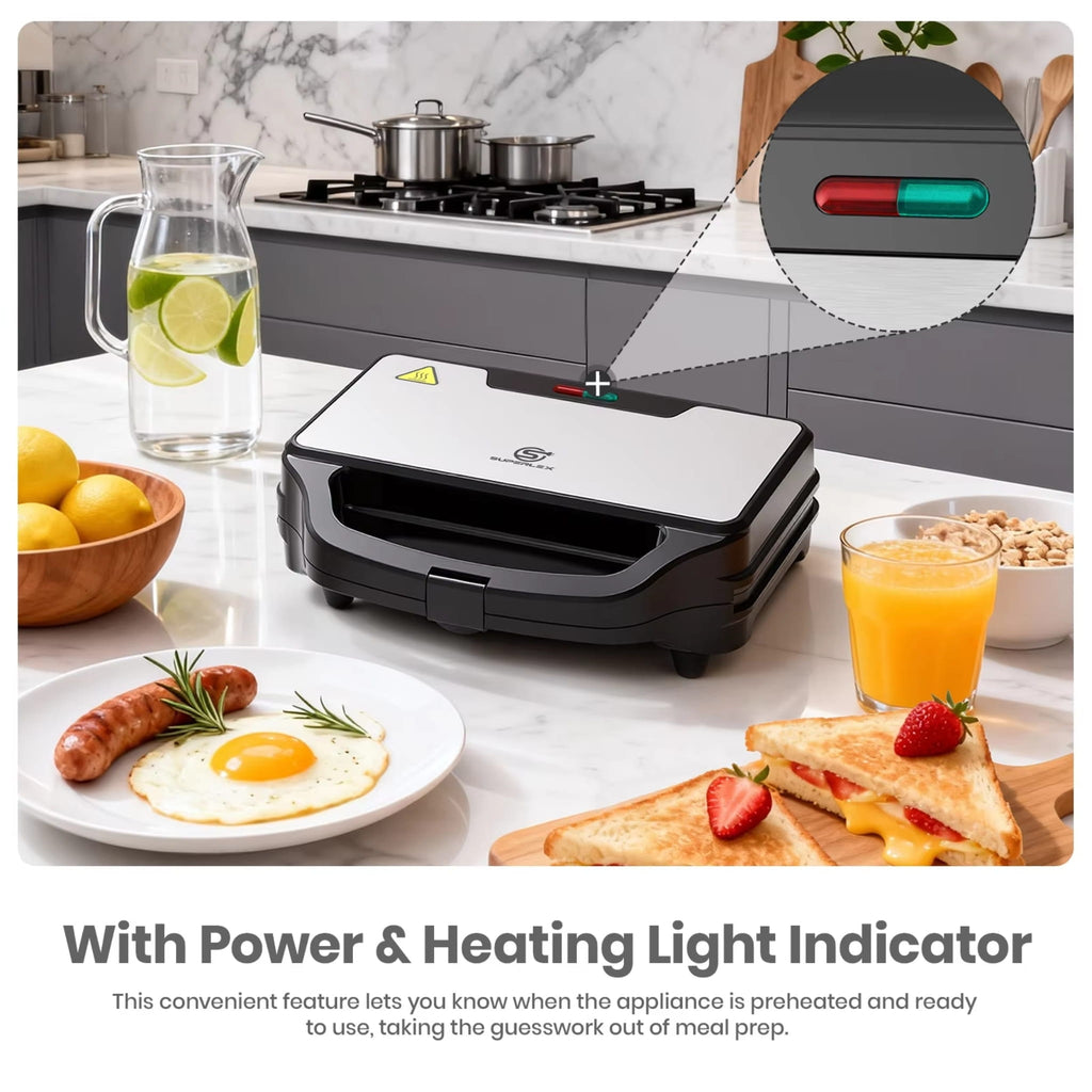 1000W Deep Fill Sandwich Maker with Non-Stick Plates, Temperature Control & UK Plug