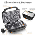 1000W Deep Fill Sandwich Maker with Non-Stick Plates, Temperature Control & UK Plug