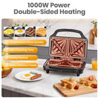 1000W Deep Fill Sandwich Maker with Non-Stick Plates, Temperature Control & UK Plug