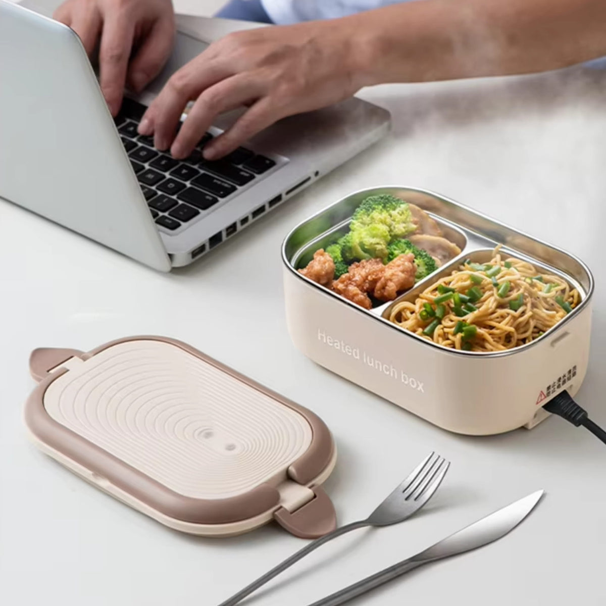 1L Electric Heated Lunch Box with Stainless Steel Food Container for Office, Home & Travel