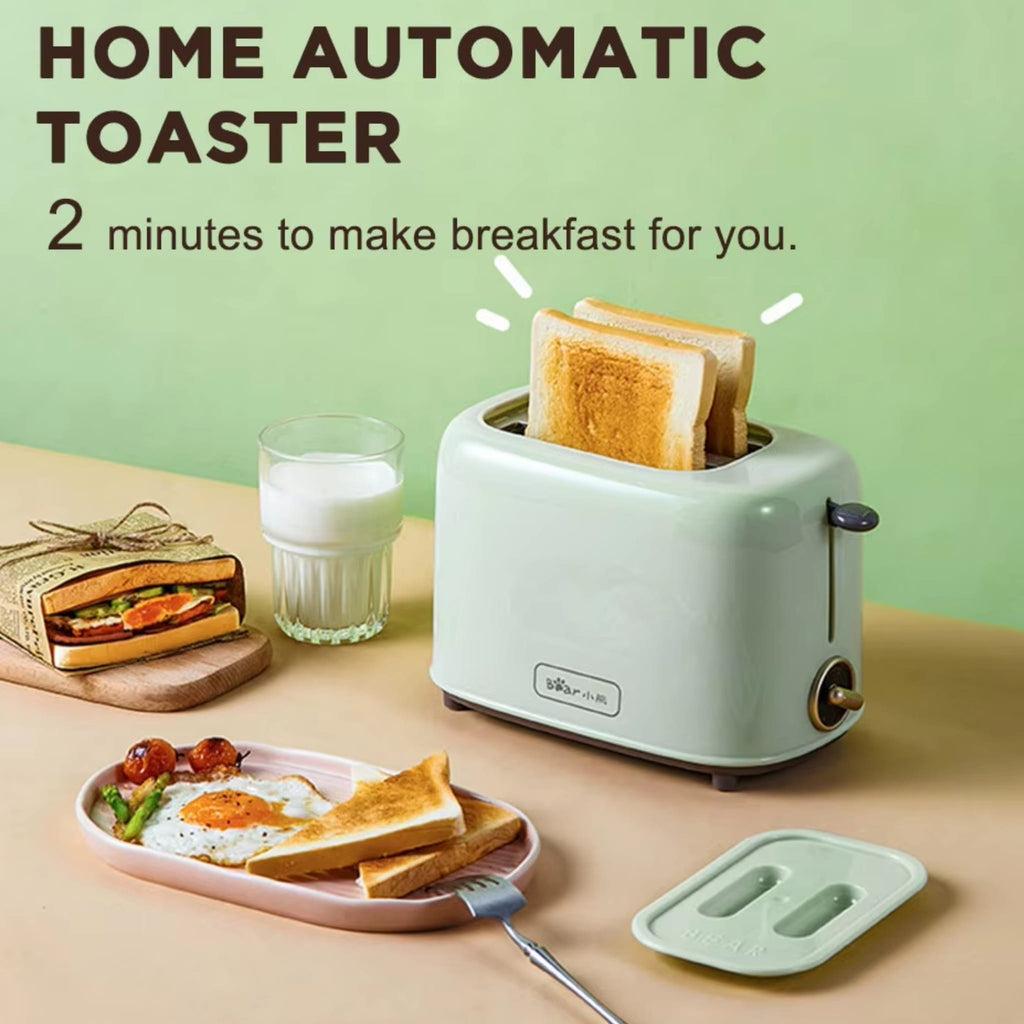 2-Slice Automatic Bread Toaster with Adjustable Browning Control for Breakfast Green color