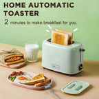 2-Slice Automatic Bread Toaster with Adjustable Browning Control for Breakfast Green color