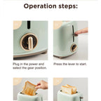 2-Slice Automatic Bread Toaster with Adjustable Browning Control for Breakfast Green color