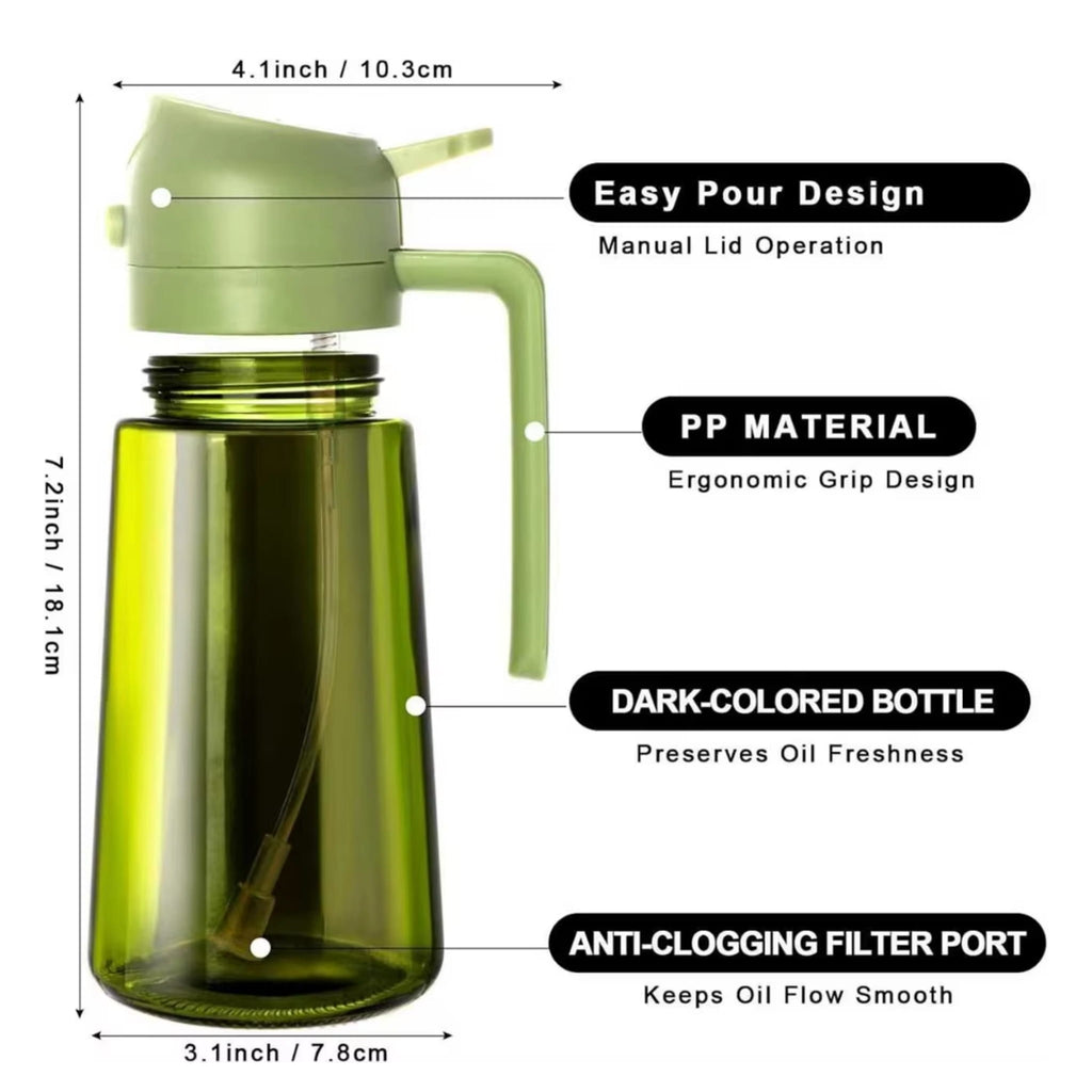2-in-1 Olive Oil Sprayer & Dispenser 470ml Glass Bottle for Cooking