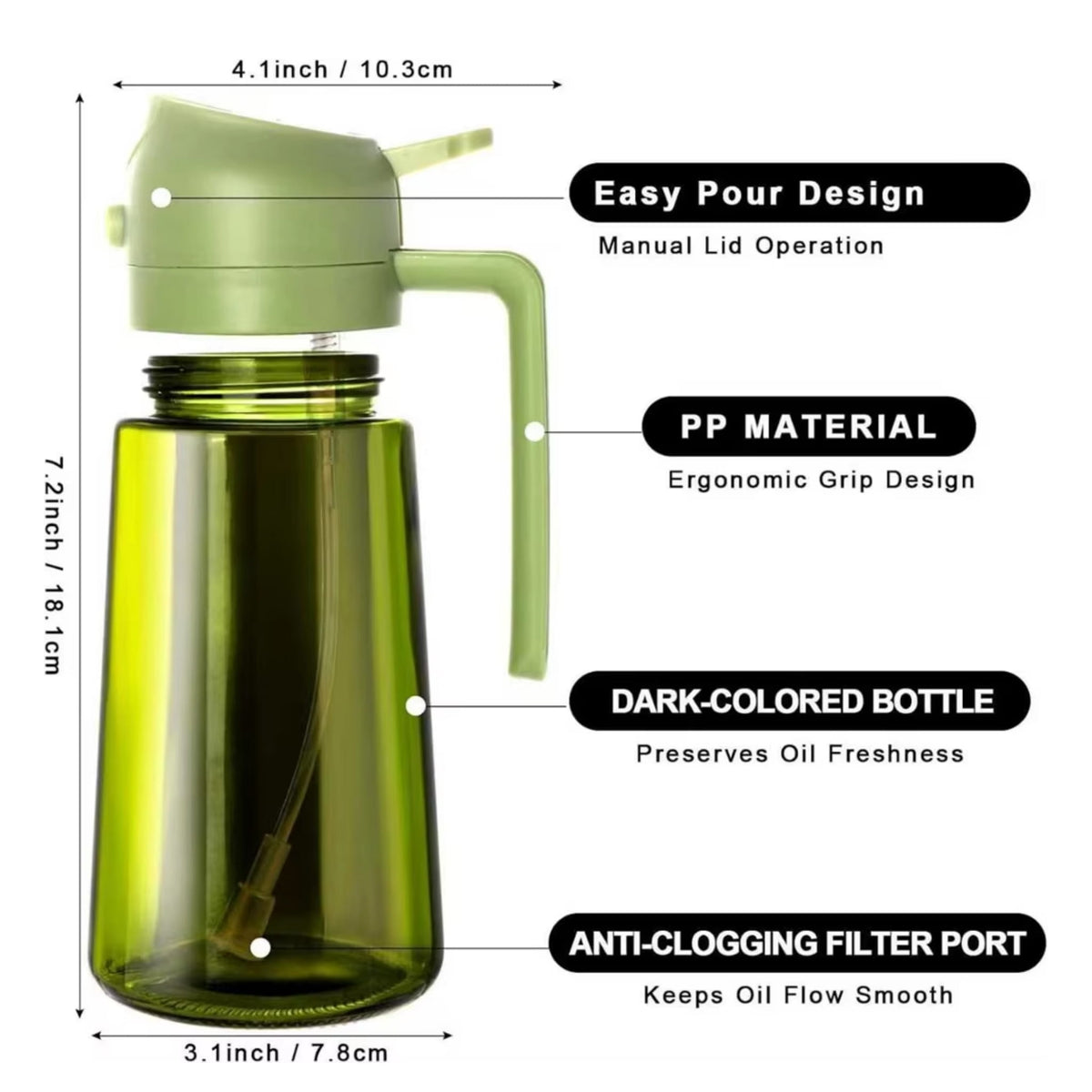 2-in-1 Olive Oil Sprayer & Dispenser 470ml Glass Bottle for Cooking