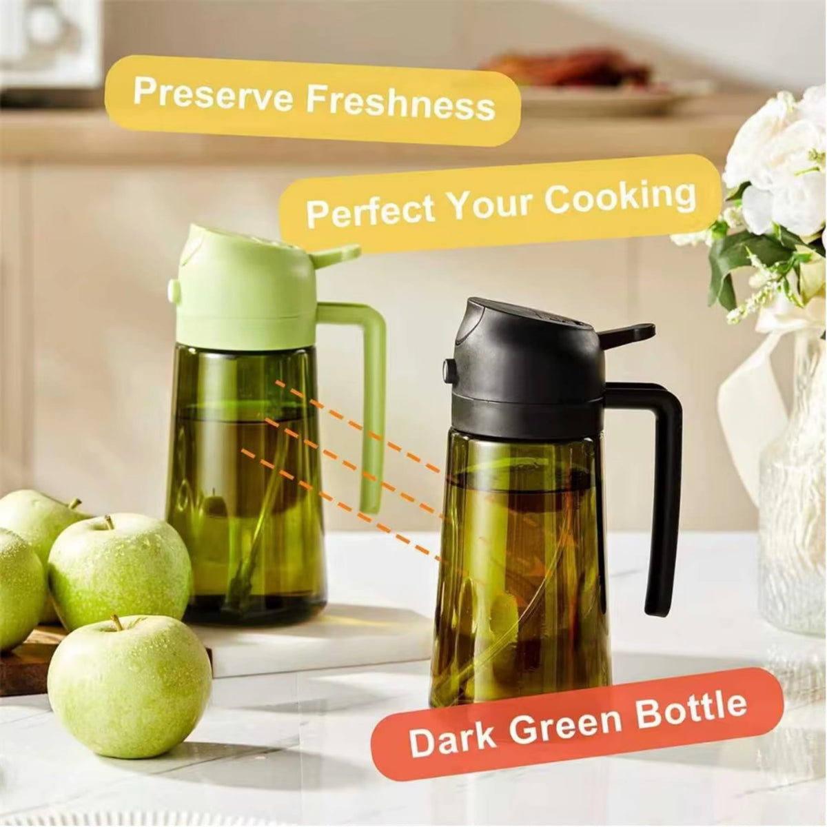 2-in-1 Olive Oil Sprayer & Dispenser 470ml Glass Bottle for Cooking
