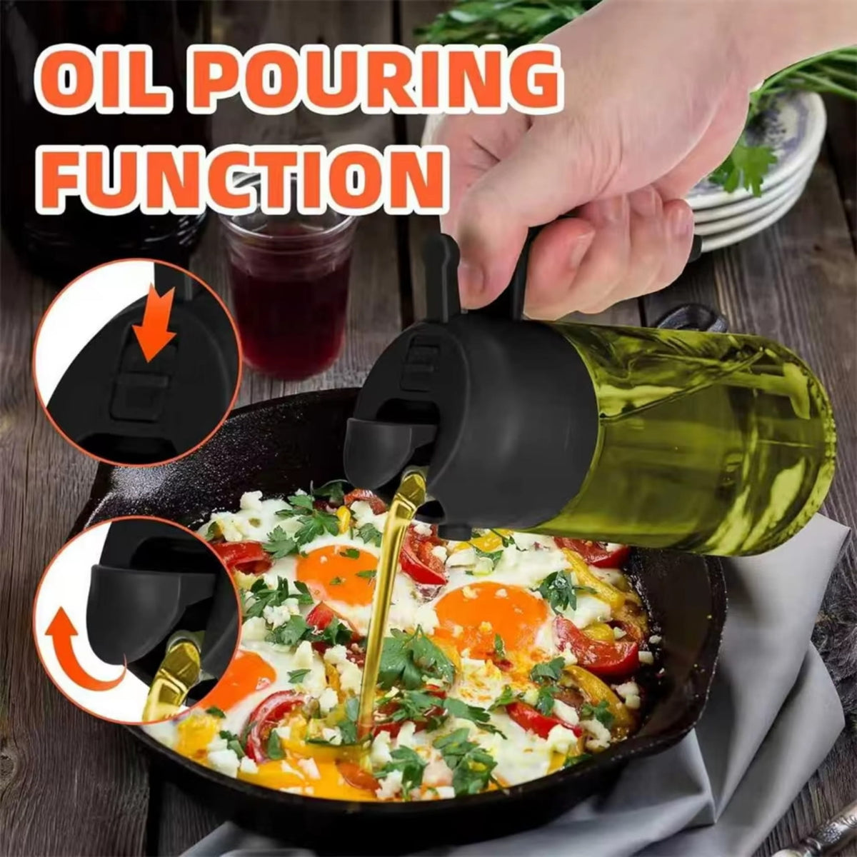 2-in-1 Olive Oil Sprayer & Dispenser 470ml Glass Bottle for Cooking