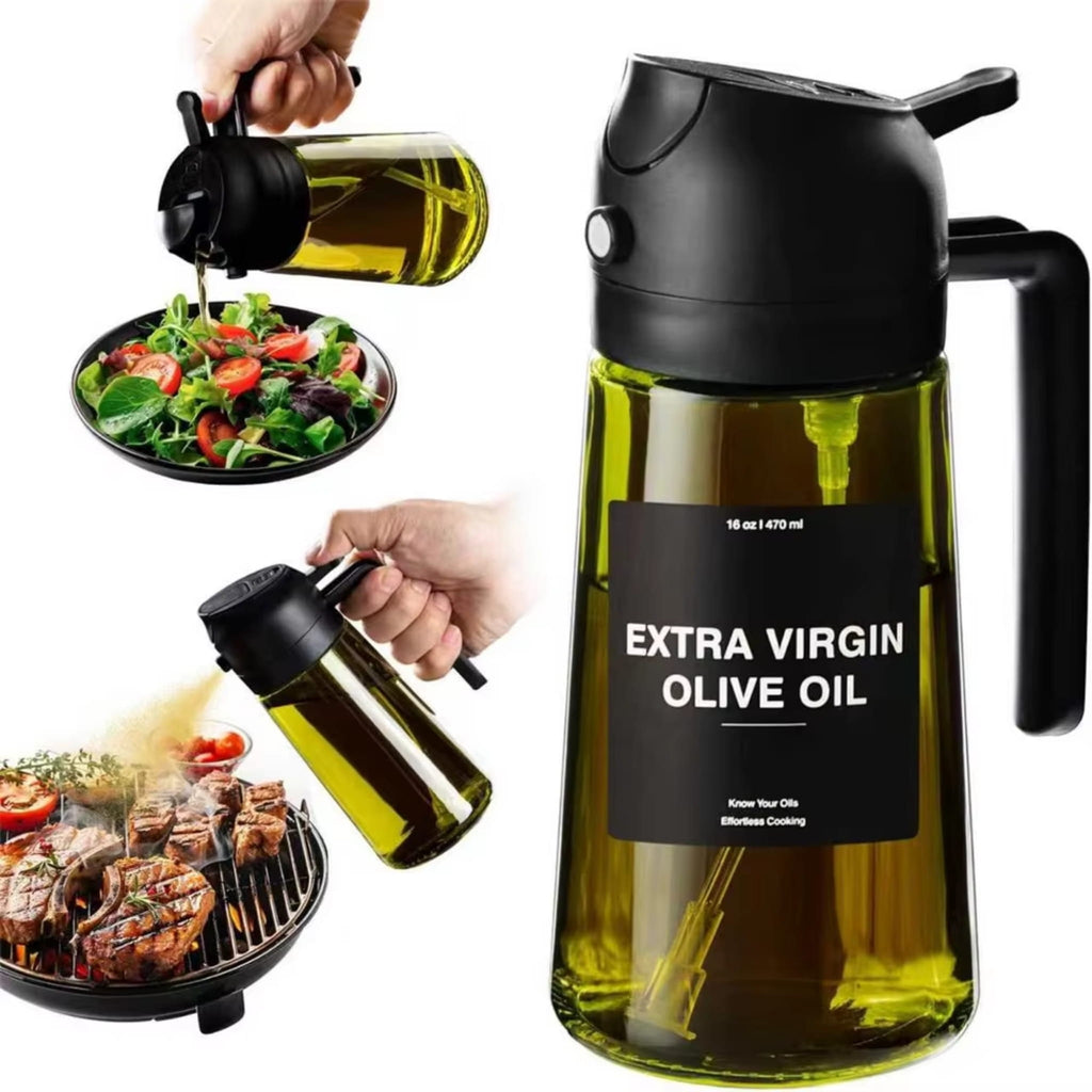 2-in-1 Olive Oil Sprayer & Dispenser 470ml Glass Bottle for Cooking