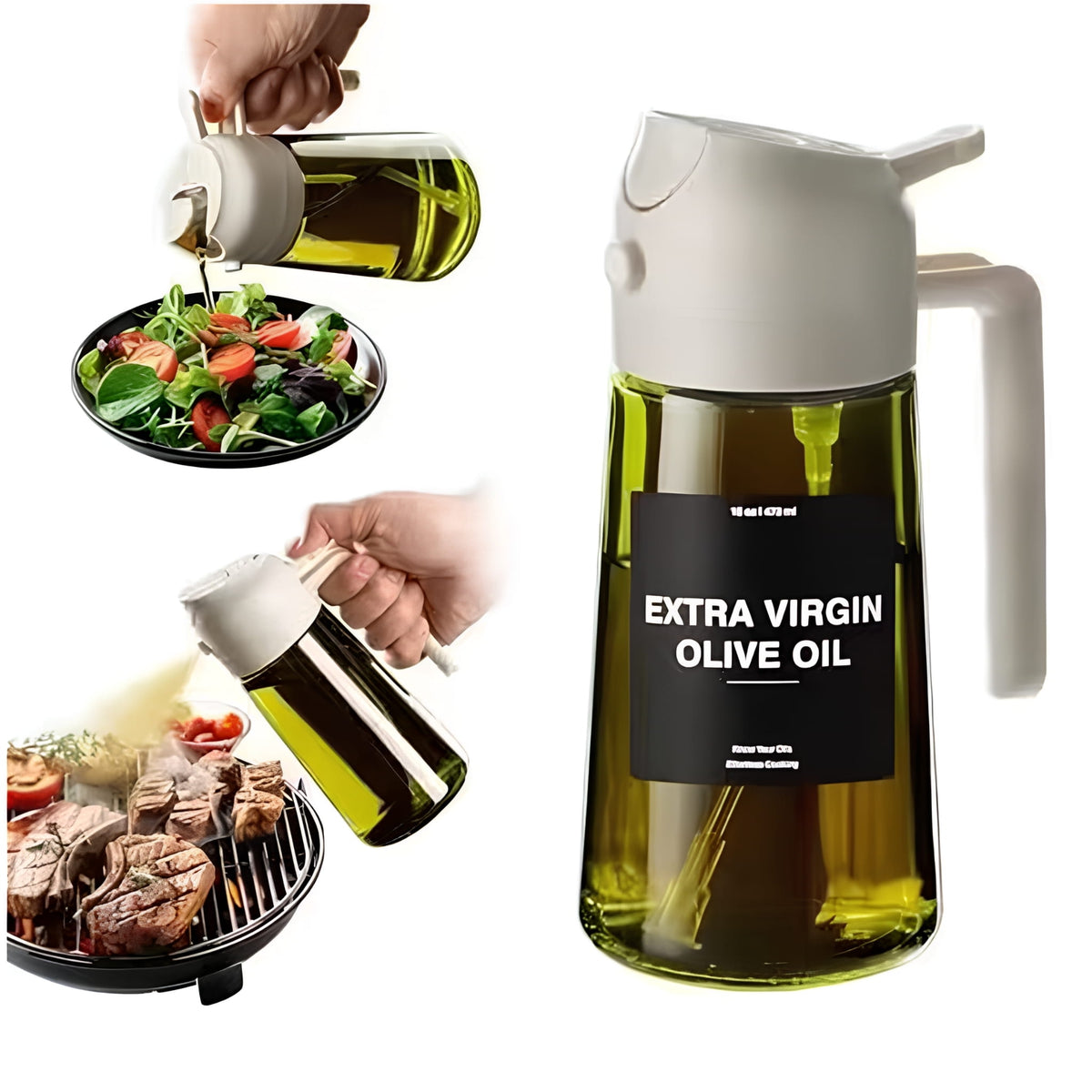 2-in-1 Olive Oil Sprayer & Dispenser 470ml Glass Bottle for Cooking