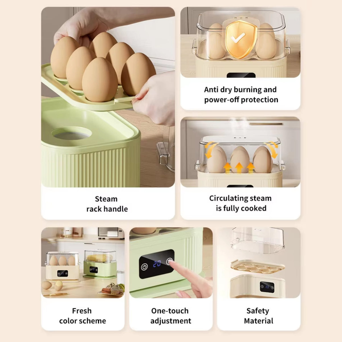 200W Electric Egg Cooker & Steamer with Timer for Quick Breakfast