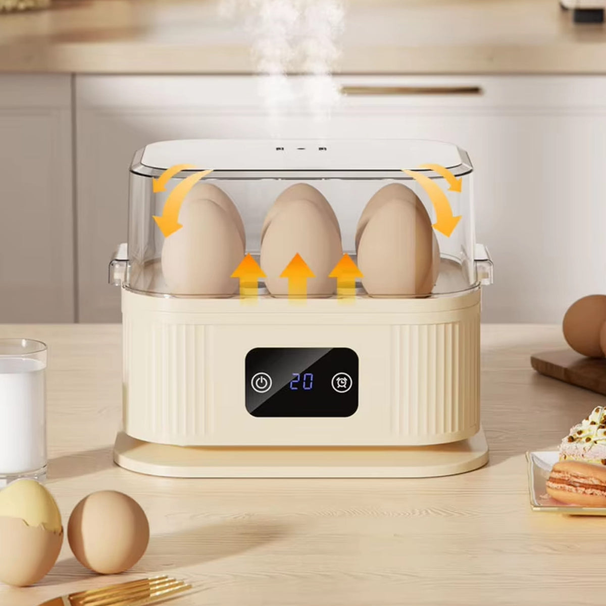 200W Electric Egg Cooker & Steamer with Timer for Quick Breakfast