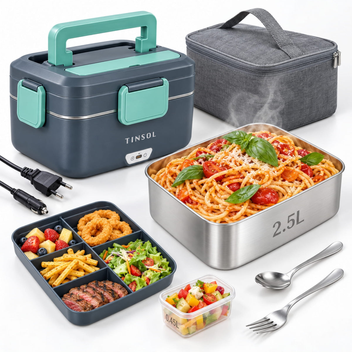 3.5L Electric Heated Lunch Box 90W Fast Heating Food Warmer for Home, Office & Car