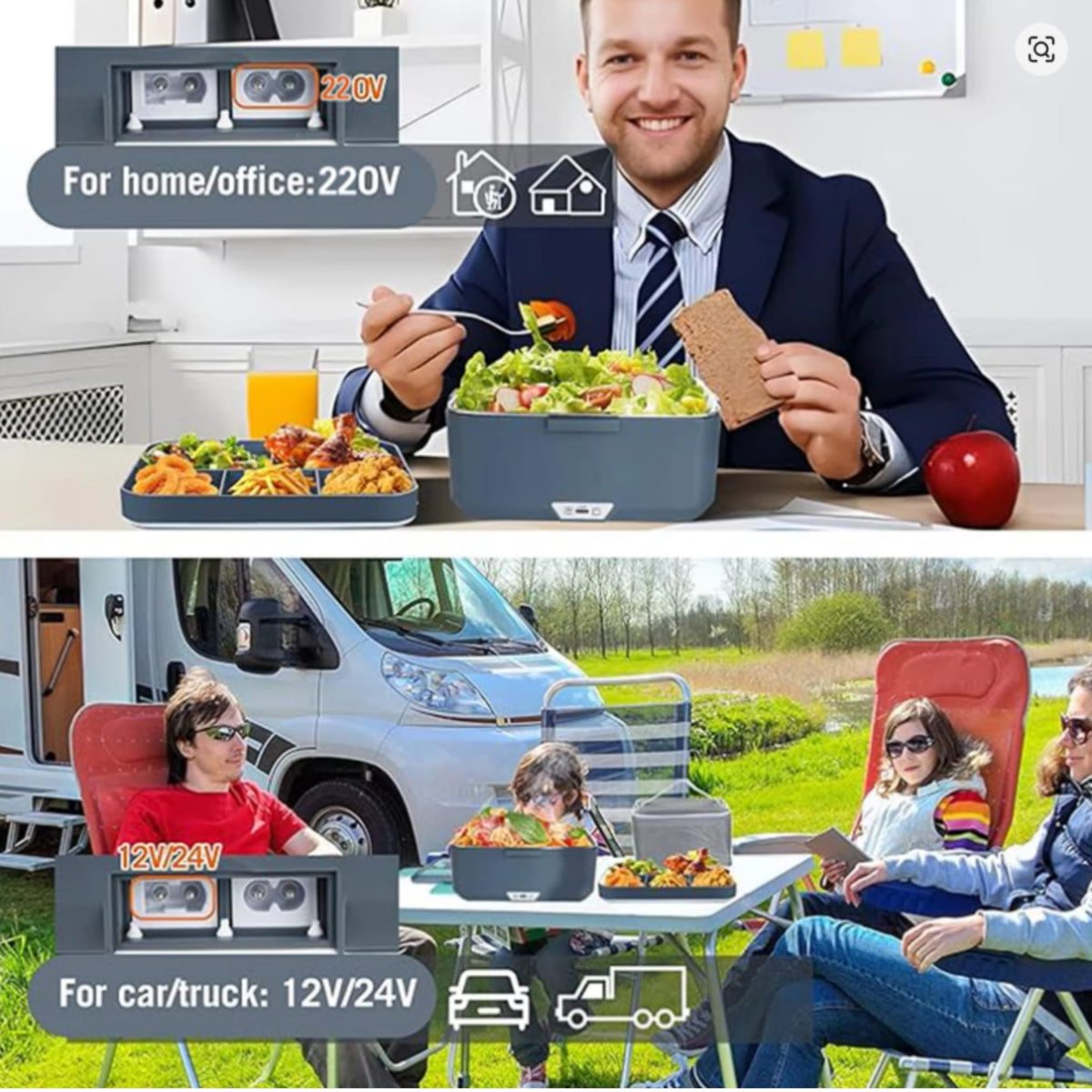 3.5L Electric Heated Lunch Box 90W Fast Heating Food Warmer for Home, Office & Car