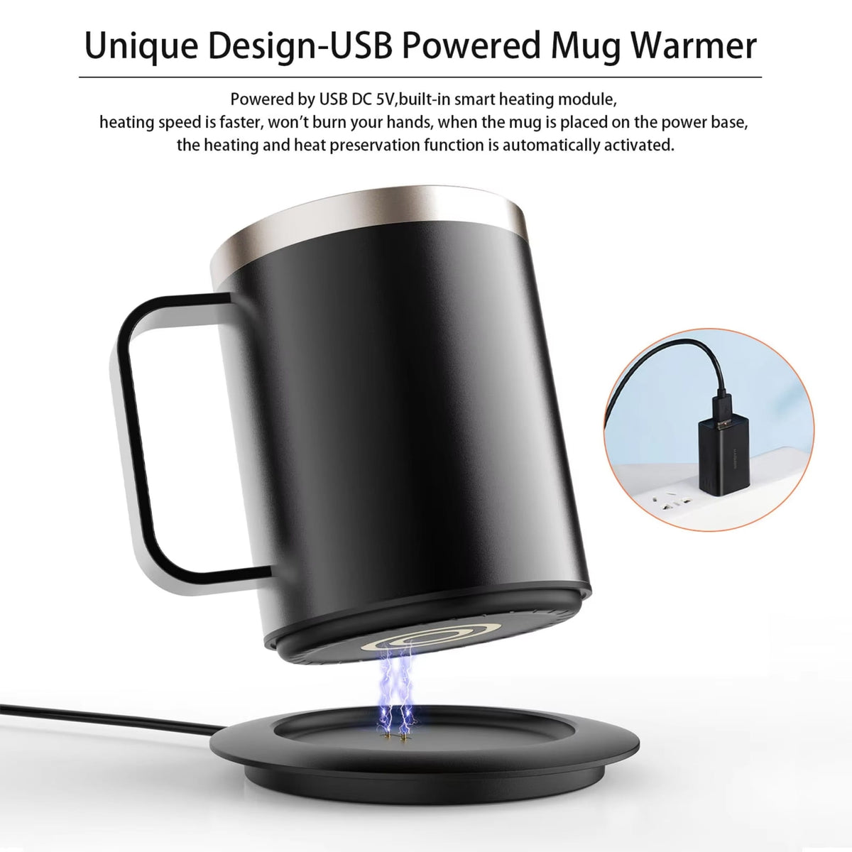350ml USB Heated Coffee Mug with Smart Cup Warmer for Travel & Office
