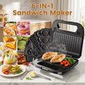 6-in-1 Sandwich Maker 750W with Non-Stick Interchangeable Plates & UK Plug