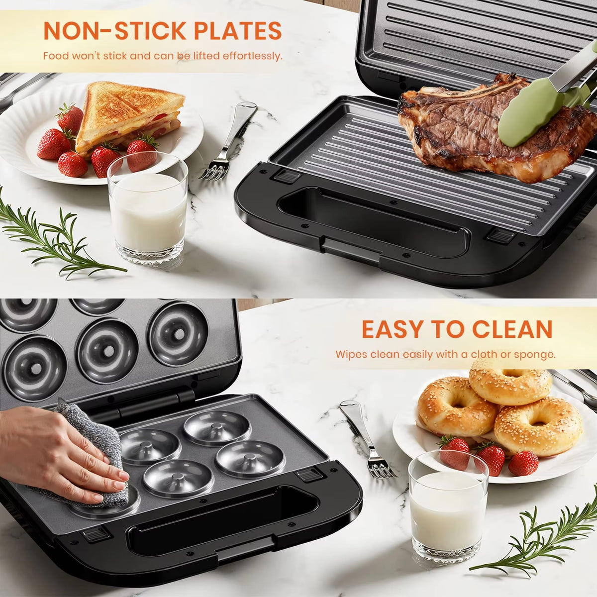 6-in-1 Sandwich Maker 750W with Non-Stick Interchangeable Plates & UK Plug