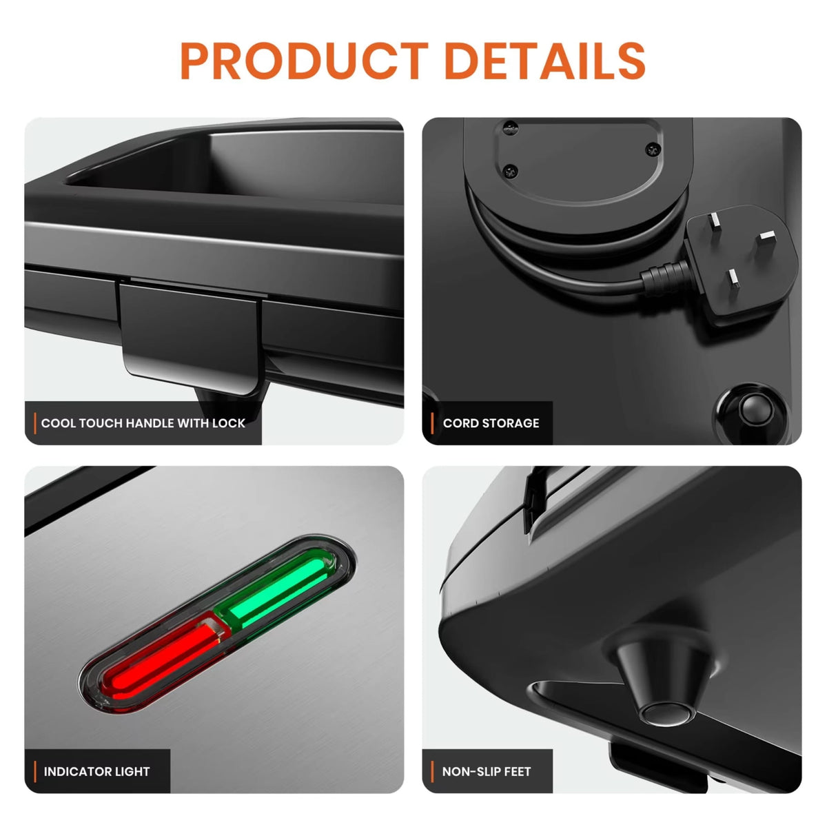 6-in-1 Sandwich Maker 750W with Non-Stick Interchangeable Plates & UK Plug