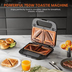 6-in-1 Sandwich Maker 750W with Non-Stick Interchangeable Plates & UK Plug