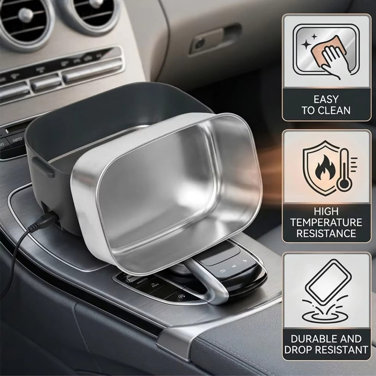 1.5L Electric Heated Lunch Box with 304 Stainless Steel Food Warmer for Car, Truck & Office