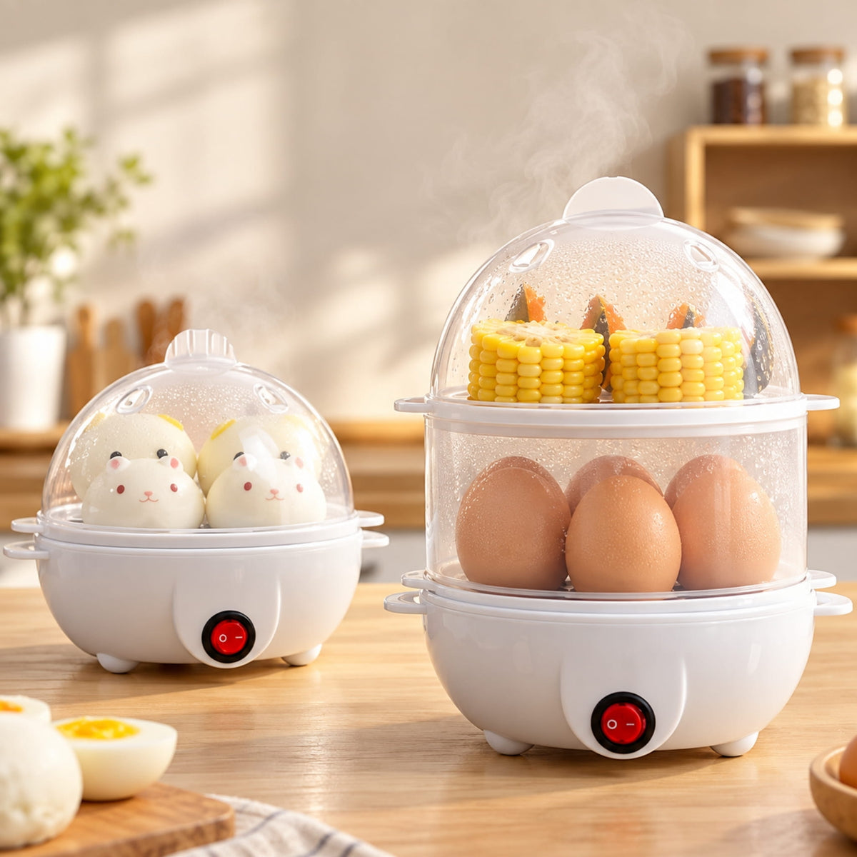 Double Layer Electric Egg Boiler & Steamer for Breakfast Cooking