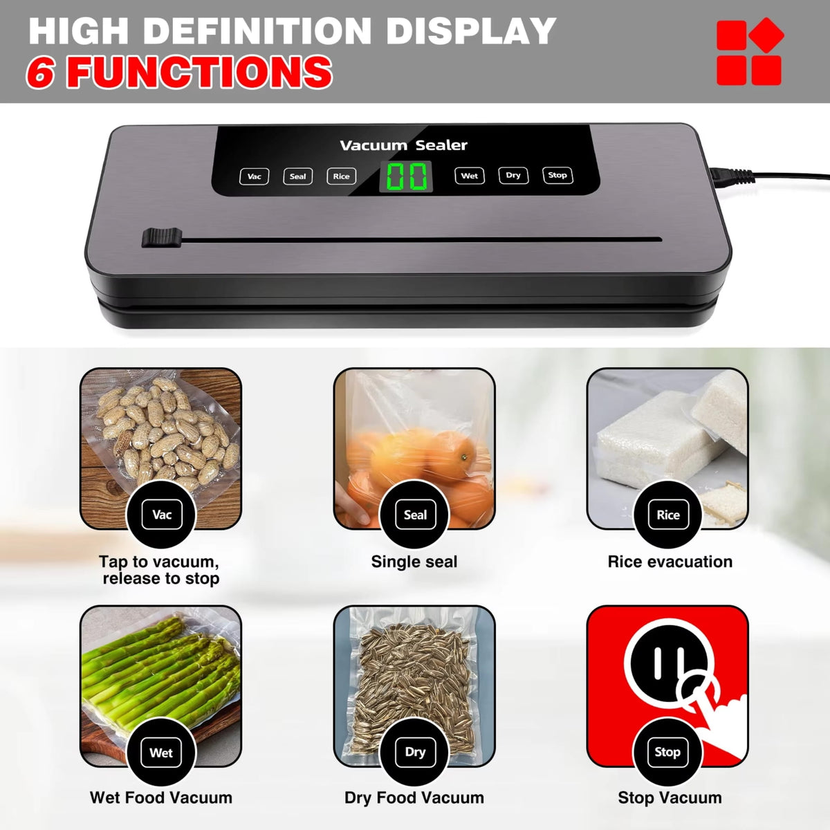 Food Vacuum Sealer Machine with Built-in Cutter & 5 Sealing Modes