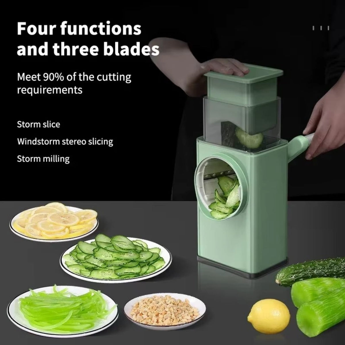 Manual Vegetable Cutter, Slicer, Grater & Shredder for Kitchen Prep 4-in-1