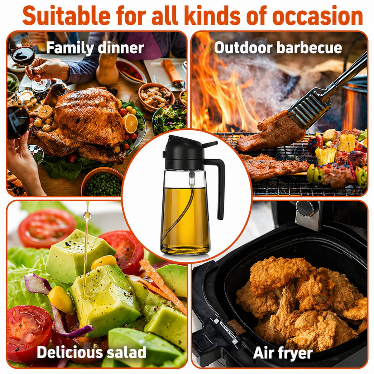 2-in-1 Olive Oil Sprayer & Dispenser 470ml Glass Bottle for Cooking