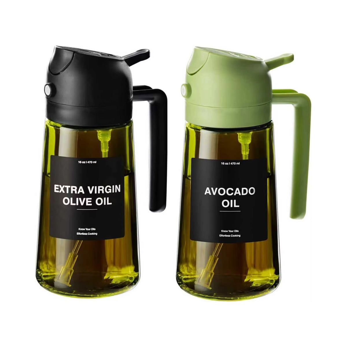 2-in-1 Olive Oil Sprayer & Dispenser 470ml Glass Bottle for Cooking