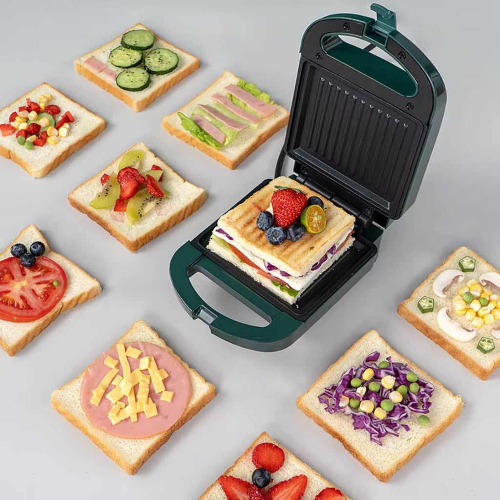 Portable Electric Sandwich Maker with Non-Stick Plates for Breakfast, Waffles & Toast