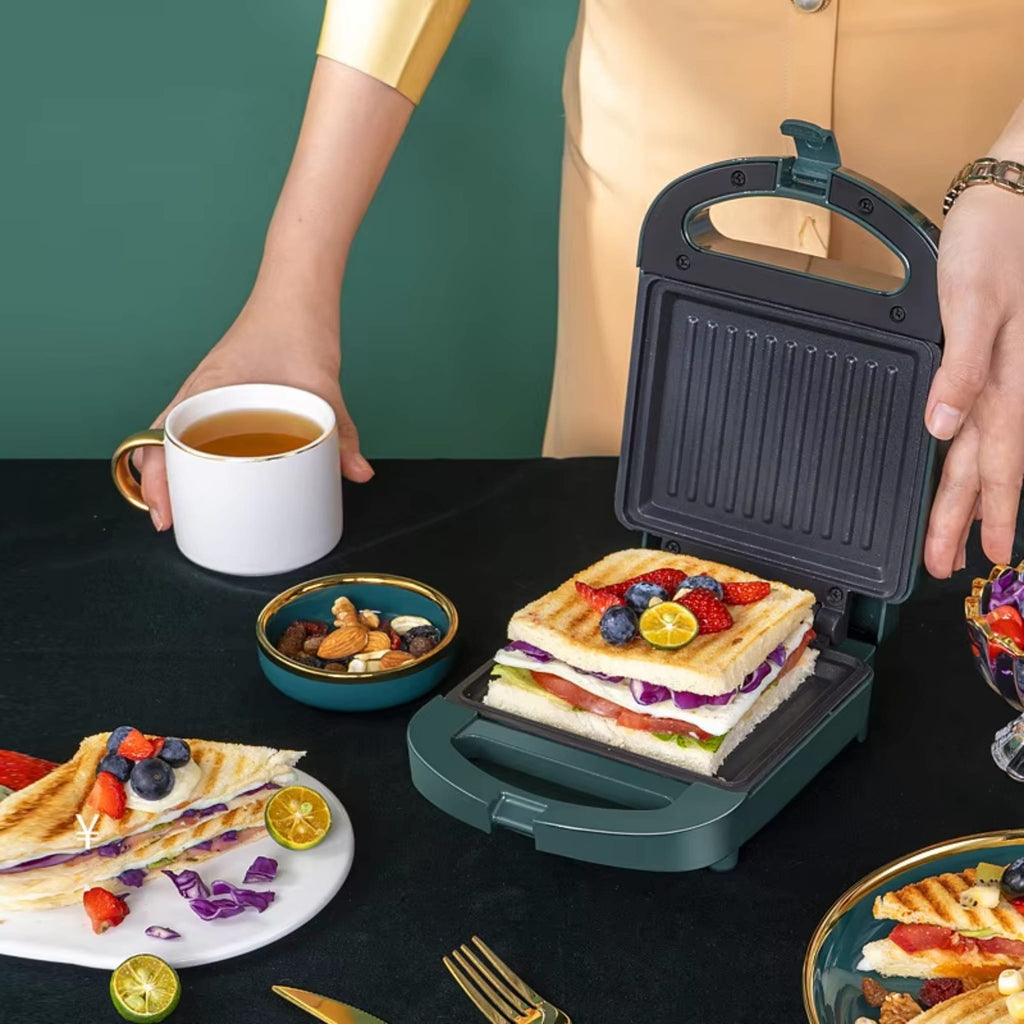 Portable Electric Sandwich Maker with Non-Stick Plates for Breakfast, Waffles & Toast