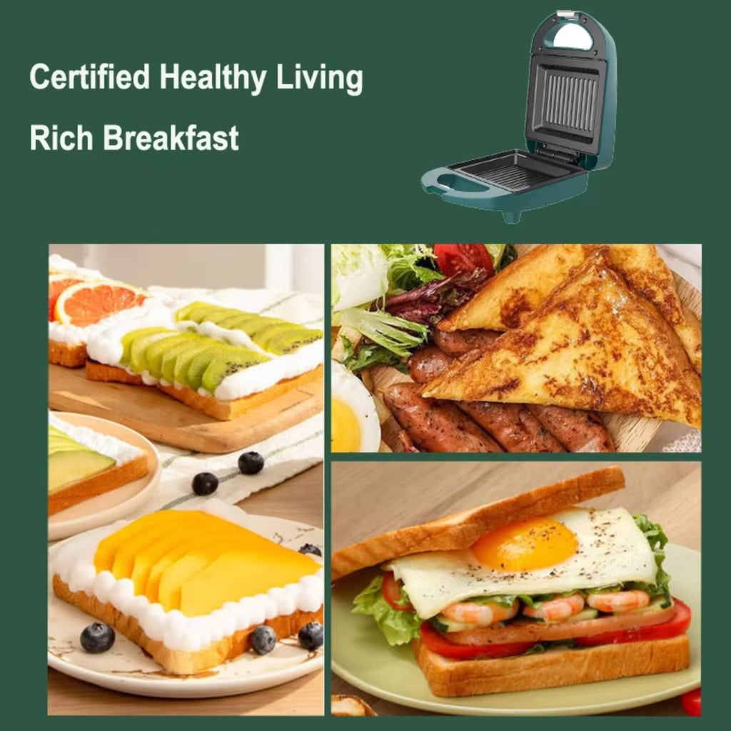 Portable Electric Sandwich Maker with Non-Stick Plates for Breakfast, Waffles & Toast