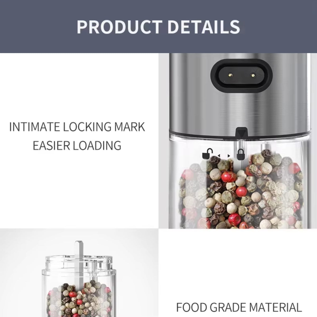 Electric Salt & Pepper Grinder Set with Charging Base & Adjustable Coarseness Rechargeable