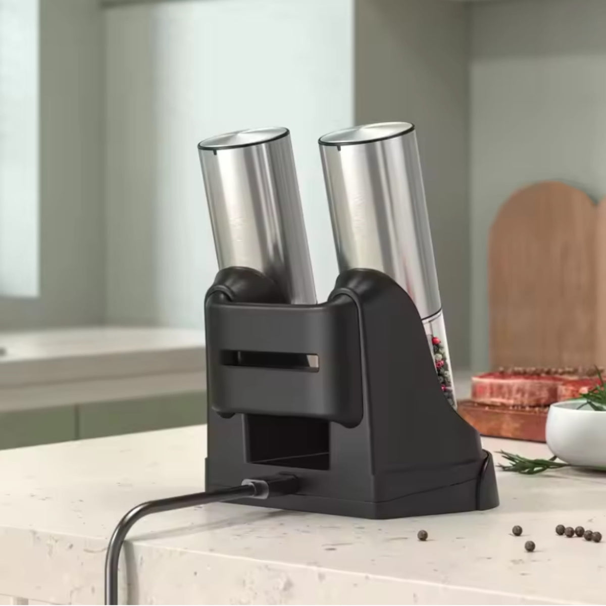 Electric Salt & Pepper Grinder Set with Charging Base & Adjustable Coarseness Rechargeable