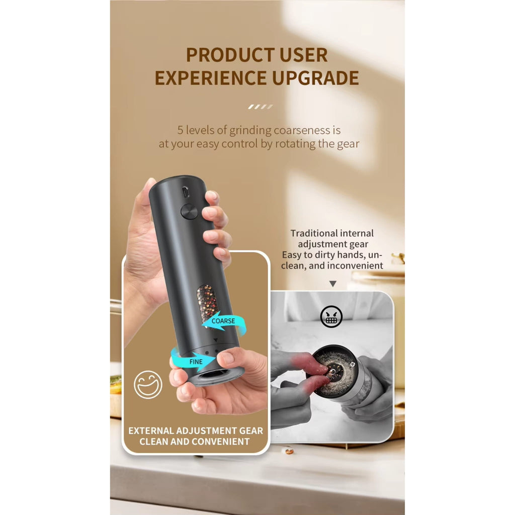 Rechargeable Electric Salt & Pepper Grinder with Adjustable Coarseness