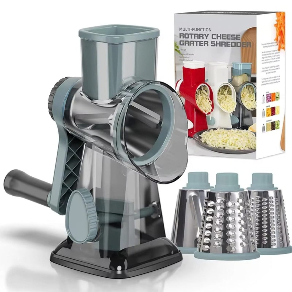 Rotary Cheese Grater & Vegetable Slicer with Stainless Steel Drums