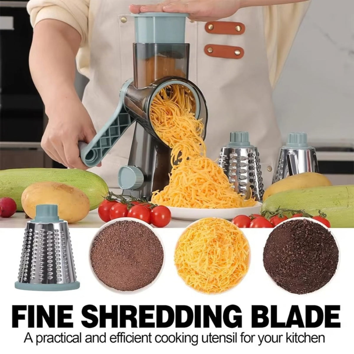 Rotary Cheese Grater & Vegetable Slicer with Stainless Steel Drums
