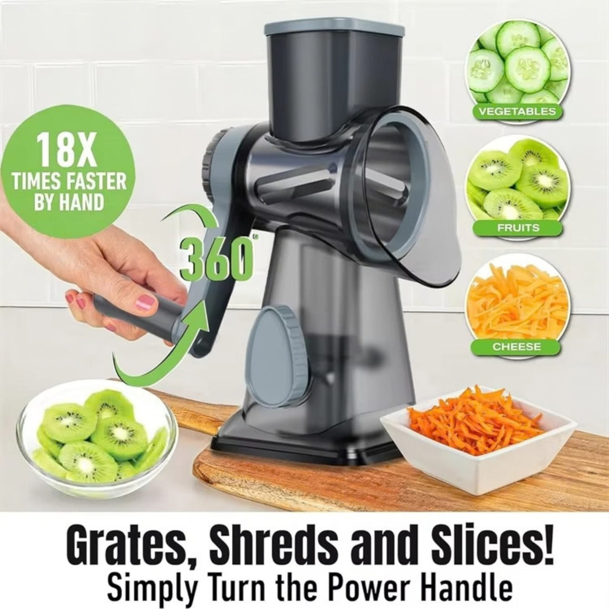 Rotary Cheese Grater & Vegetable Slicer with Stainless Steel Drums