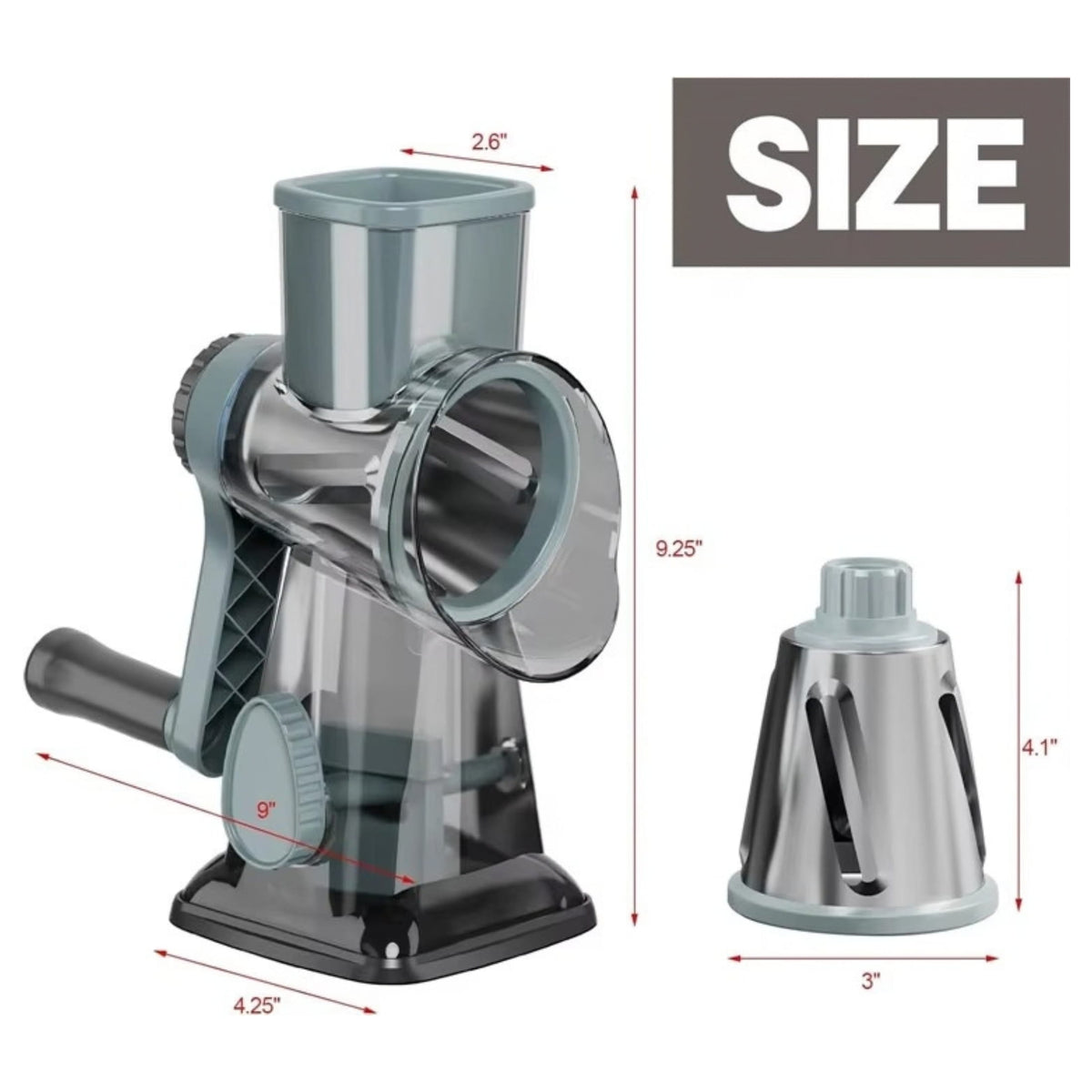 Rotary Cheese Grater & Vegetable Slicer with Stainless Steel Drums