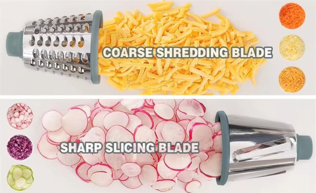Rotary Cheese Grater & Vegetable Slicer with Stainless Steel Drums