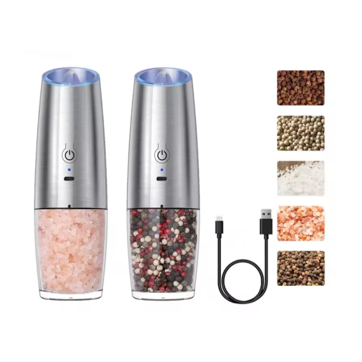 USB Rechargeable Electric Salt & Pepper Grinder with Adjustable Coarseness & Large Capacity